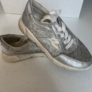 American Eagle Sz 4 Women's Silver Glitter Sneaker Sparkle Metallic Star Lace Up